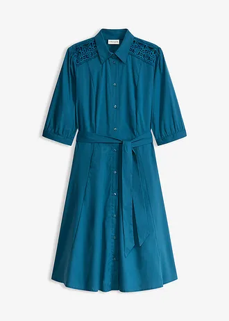 Robe-chemise avec dentelle et lien à nouer
