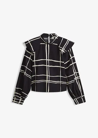 Blouse, Kleur: zwart-crème geruit