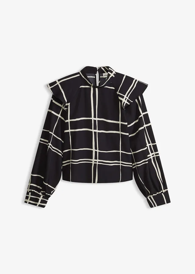 Bluză • negru-crem cadrilat • magazin bonprix