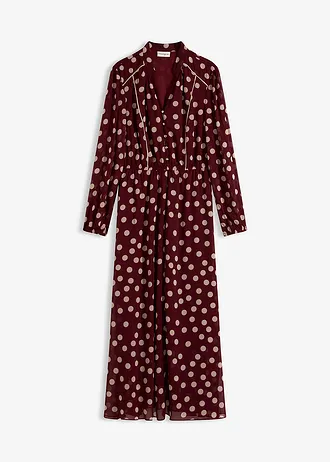 Robe en mousseline à passepoils contrastants • rouge rubis pois sable clair • Boutique bonprix