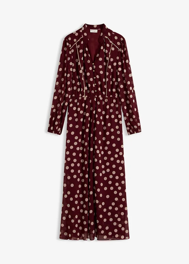 Rochie din șifon cu paspoal în contrast • roșu rubiniu-bej nisipiu mat punctat • magazin bonprix