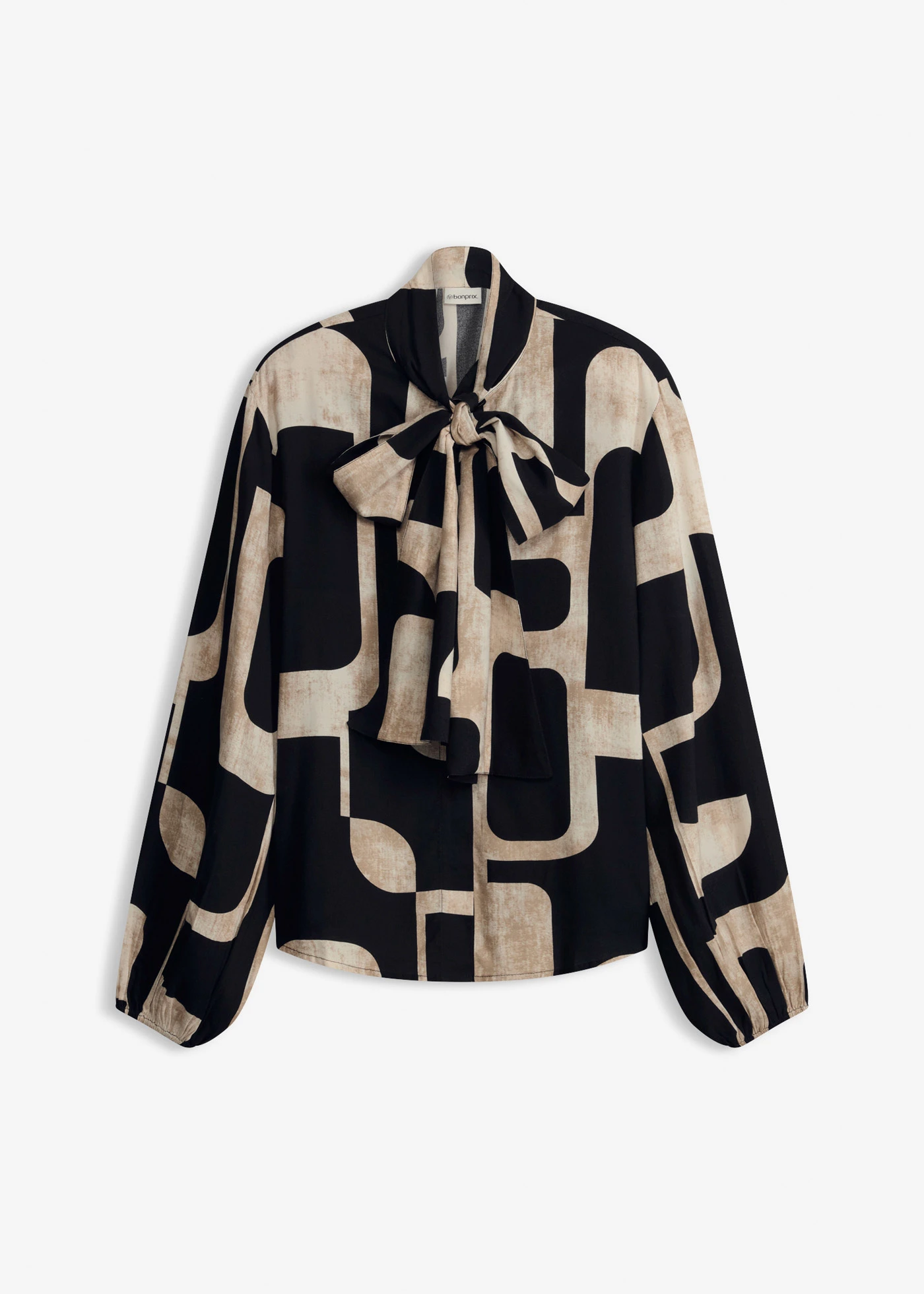 Blouse met strik van soepelvallende viscose • zwart-crème grafische print • bonprix online shop