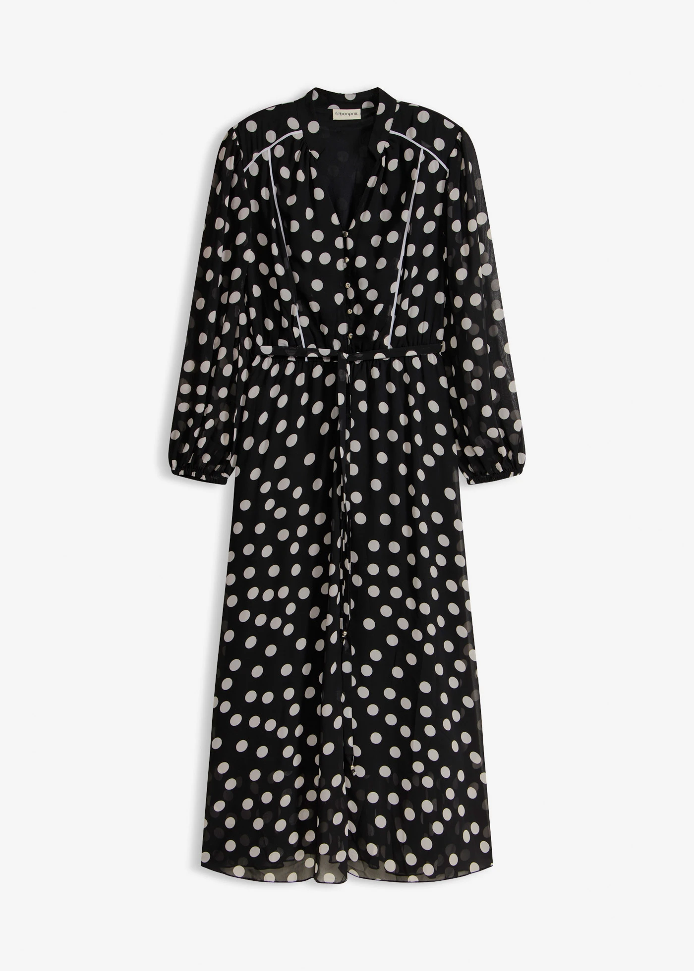 Rochie din șifon cu paspoal în contrast • negru/ecru punctat • magazin bonprix