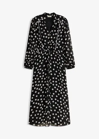 Rochie din șifon cu paspoal în contrast • negru/ecru punctat • magazin bonprix