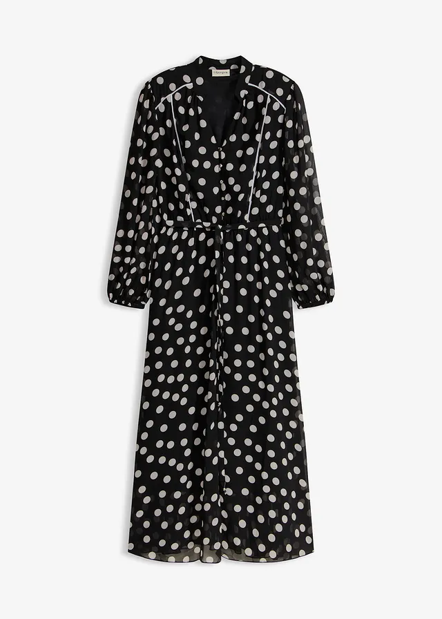 Rochie din șifon cu paspoal în contrast • negru/ecru punctat • magazin bonprix