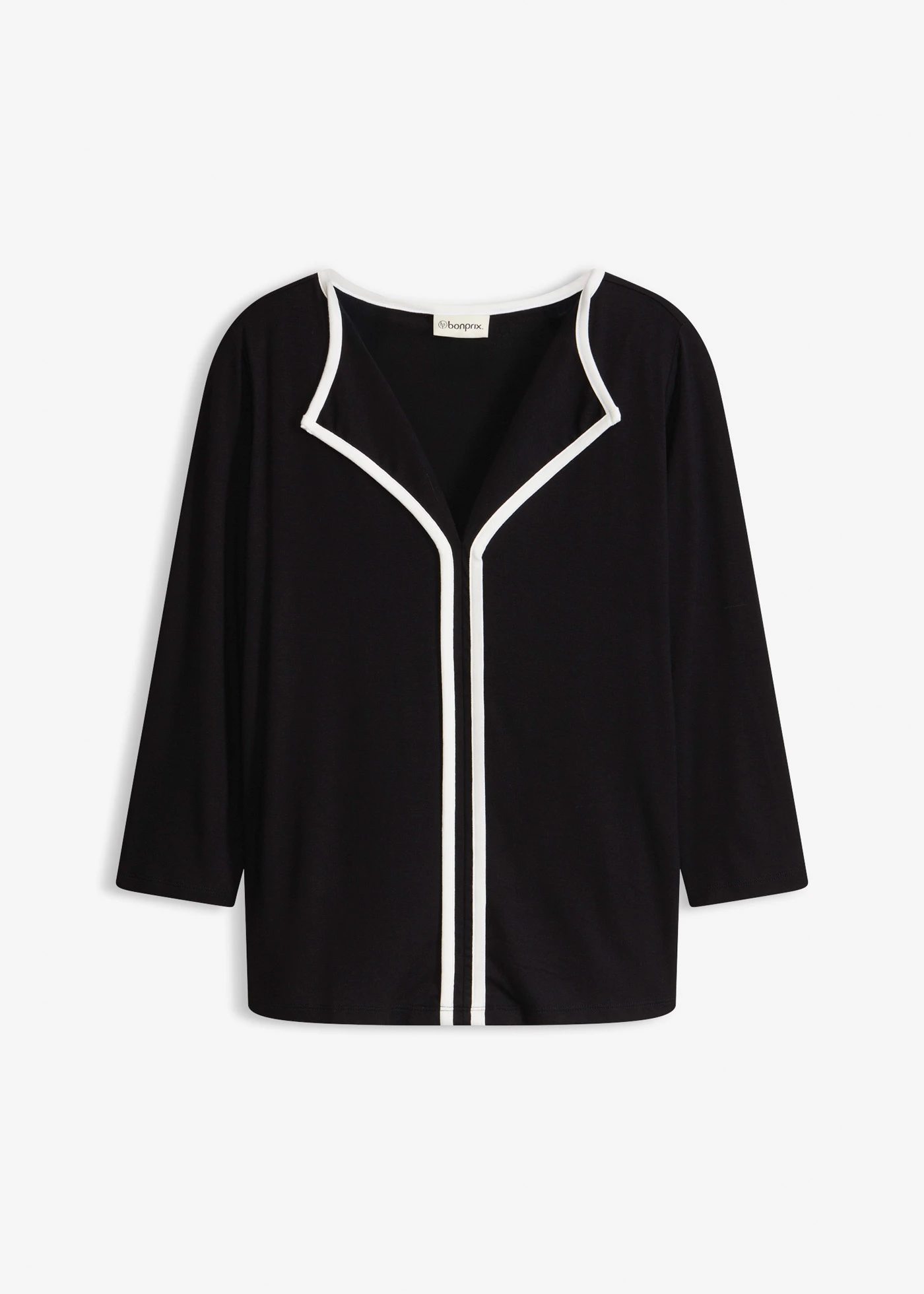 Bluză cu fentă contrast • negru/ecru • magazin bonprix