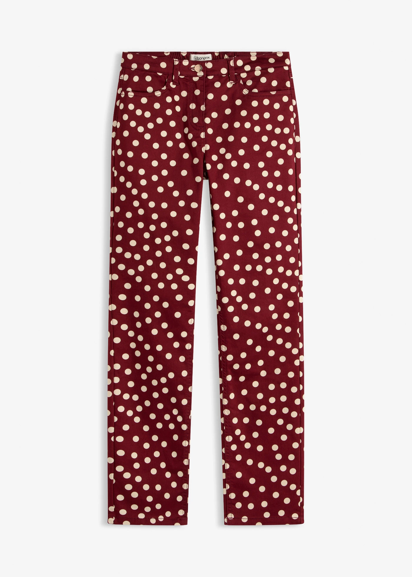 Pantalon extensible 5 poches • rouge rubis pois sable clair • Boutique bonprix
