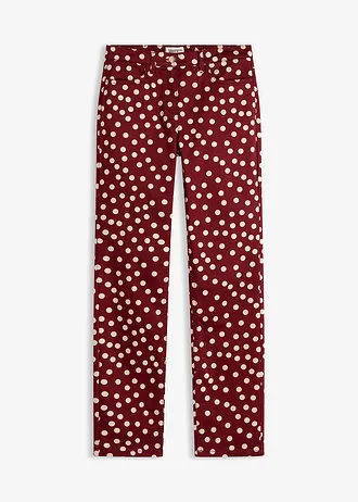 5-pocket stretchbroek, Kleur: robijnrood-lichtzand gestippeld