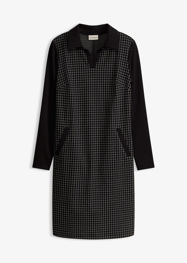 Rochie din jacquard cu guler contrast