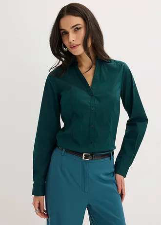 Stretch blouse, Kleur: diepgroen