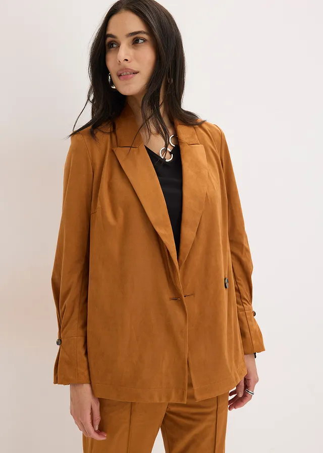 Blazer van imitatiesuède, Kleur: cognacgoud