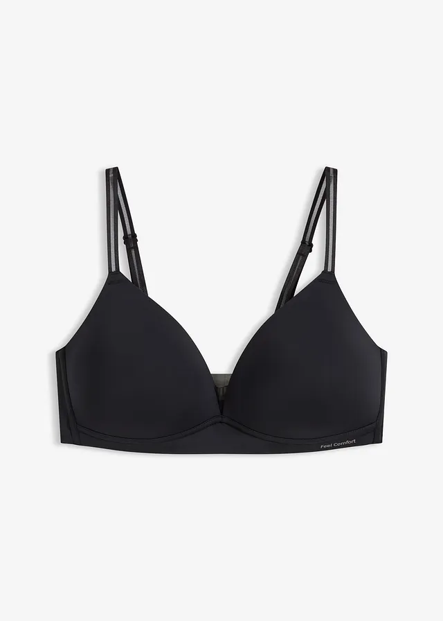 Sutien cu cupe Feel Comfort, fără armătură, cu inserție mesh • negru • magazin bonprix