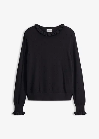 Fijn gebreide trui van viscosemix, Kleur: zwart