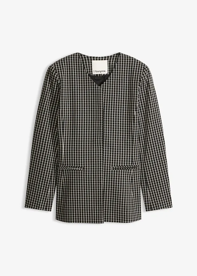 Stretch blazer van bengaline, Kleur: zwart-wolwit geruit