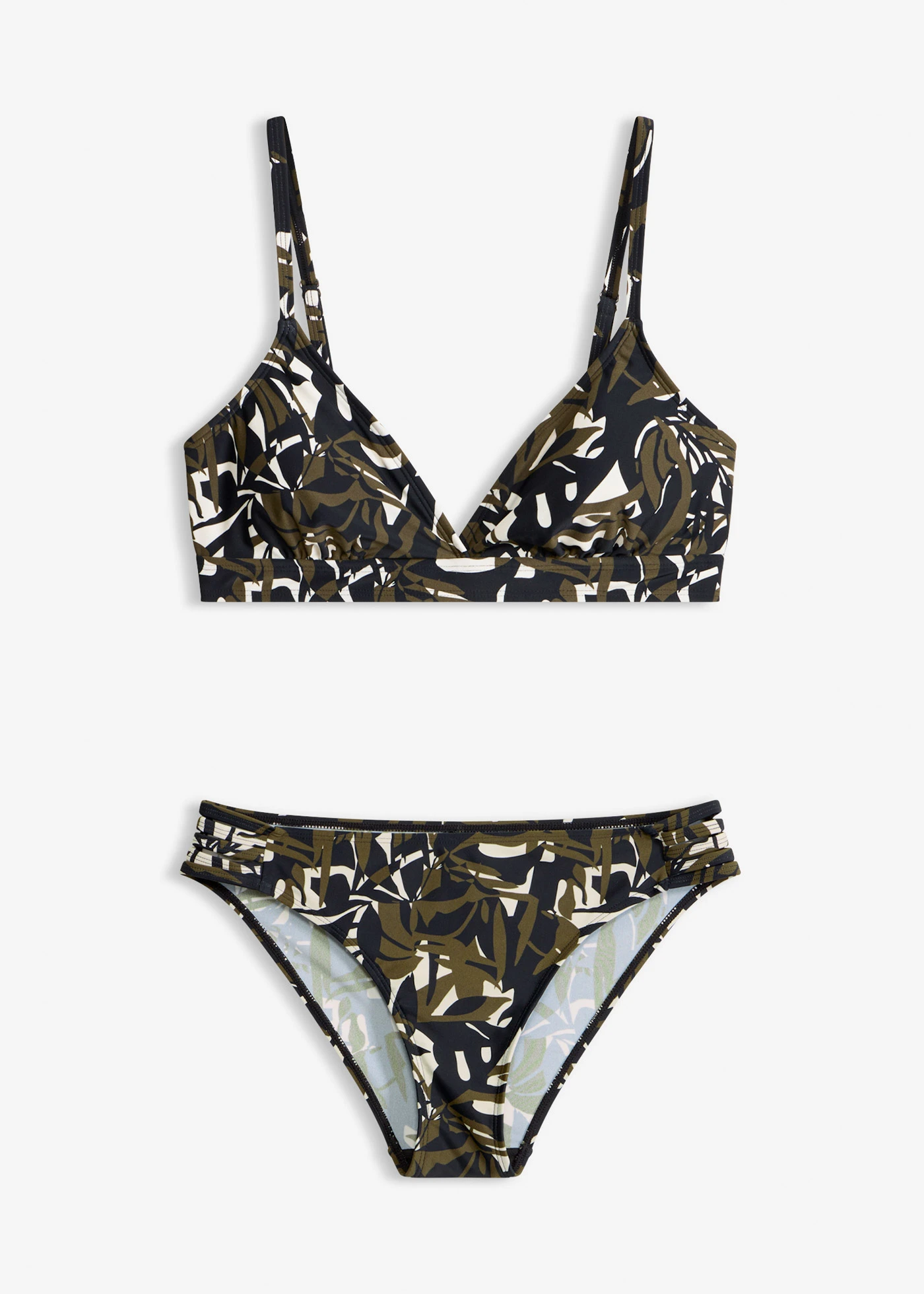 Costum de baie cu bretele încrucișate (set/2 piese) • ecru-negru-oliv închis floral • magazin bonprix