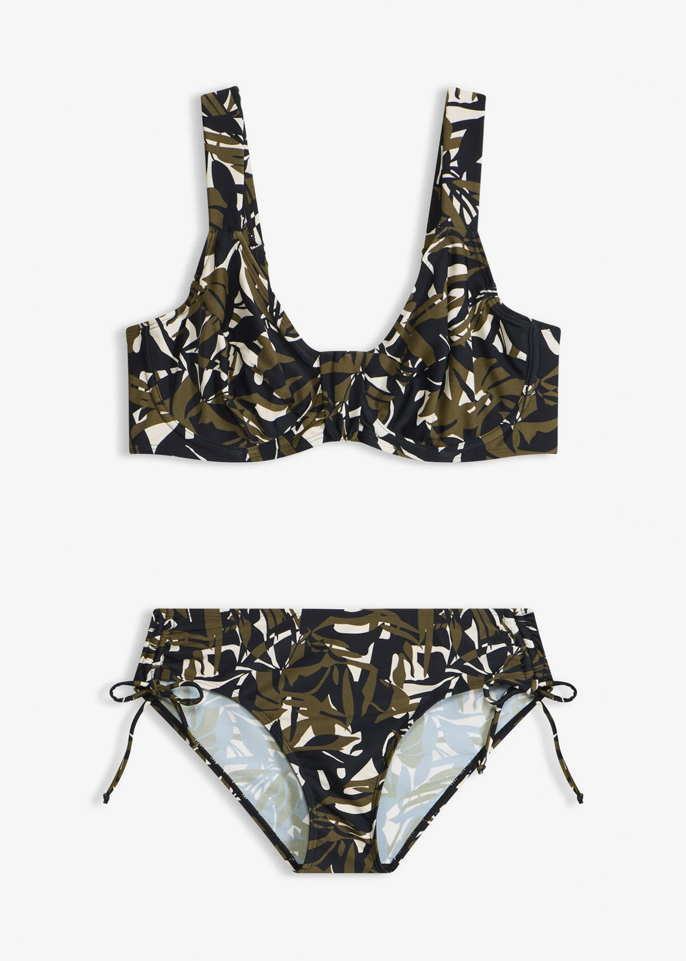 Costum baie minimizer cu bretele vătuite (set/2piese) • ecru-negru-oliv închis floral • magazin bonprix