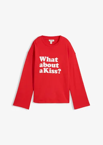 Longsleeve van zwaar katoen, Kleur: aardbeirood/wolwit met print