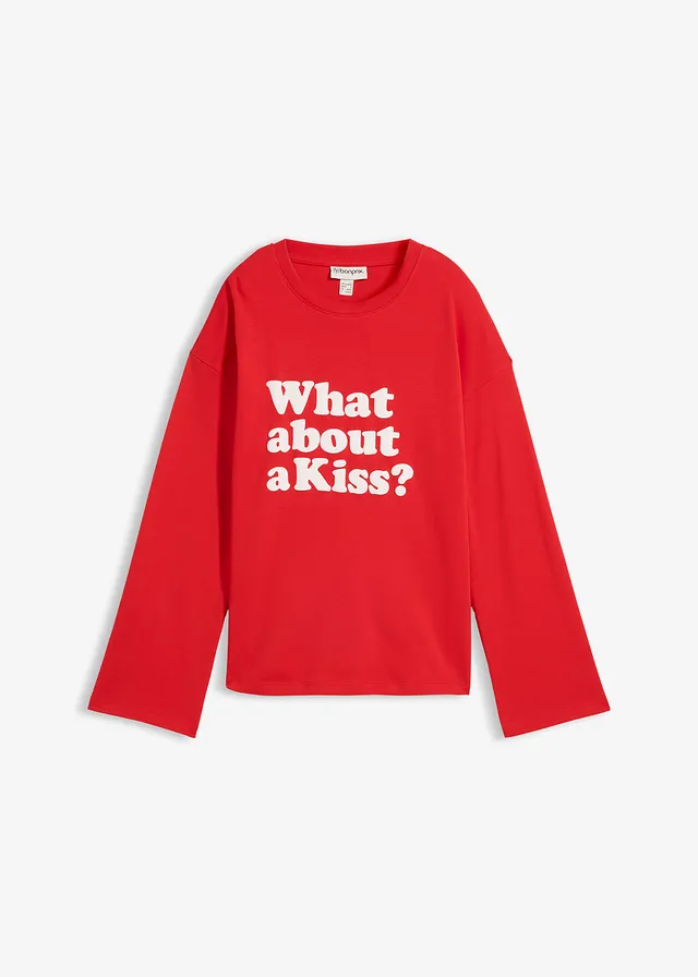 Longsleeve van zwaar katoen, Kleur: aardbeirood/wolwit met print