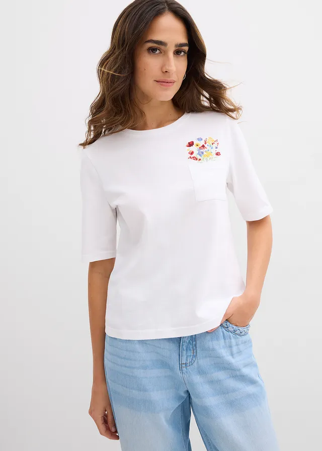 T-shirt 100% coton avec broderie • blanc floral • product-page.page-title-suffix