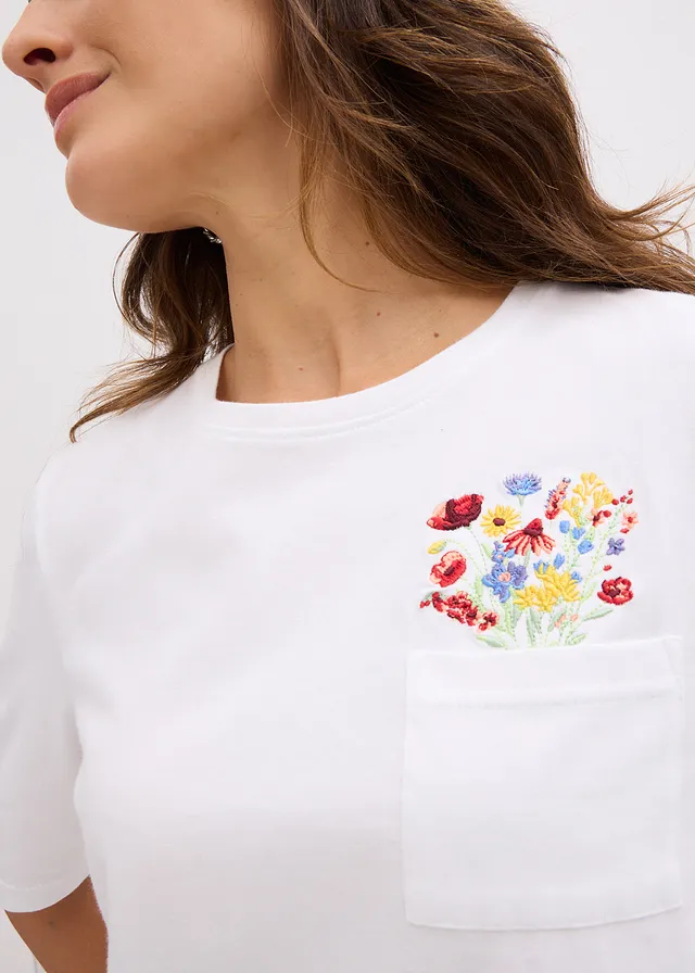 T-shirt 100% coton avec broderie • blanc floral • product-page.page-title-suffix
