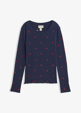 Bluză cu mâneci lungi din bumbac 100% • bleumarin/roșu-căpșună cu imprimeu • magazin bonprix