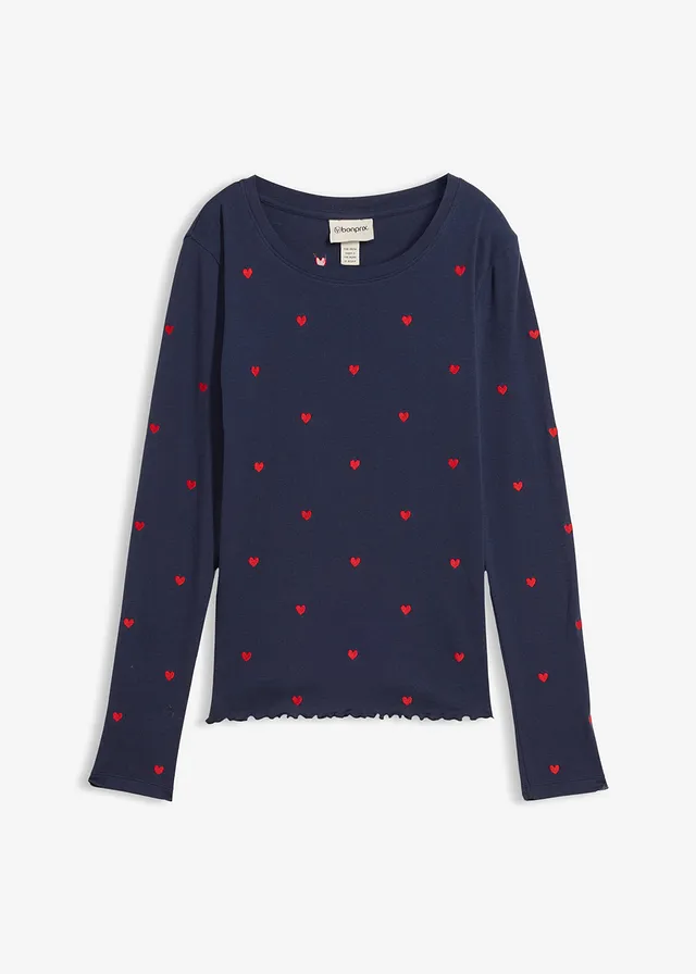 Longsleeve van puur katoen • donkerblauw-aardbeirood • bonprix online shop