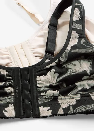 Sutien fără armătură, cu închidere în față, cu bumbac organic (set/2 buc.) • negru cu flori + alb pudrat • magazin bonprix