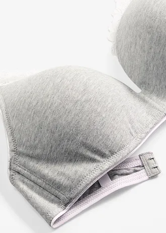 Sutien vătuit fără armătură, cu bumbac și dantelă • gri deschis melanj/alb • magazin bonprix