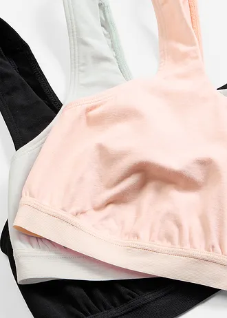 Biustonosz bustier z bawełną organiczną (3 szt.) • pastelowy niebieski+czarny+różowy jedwabisty • sklep bonprix