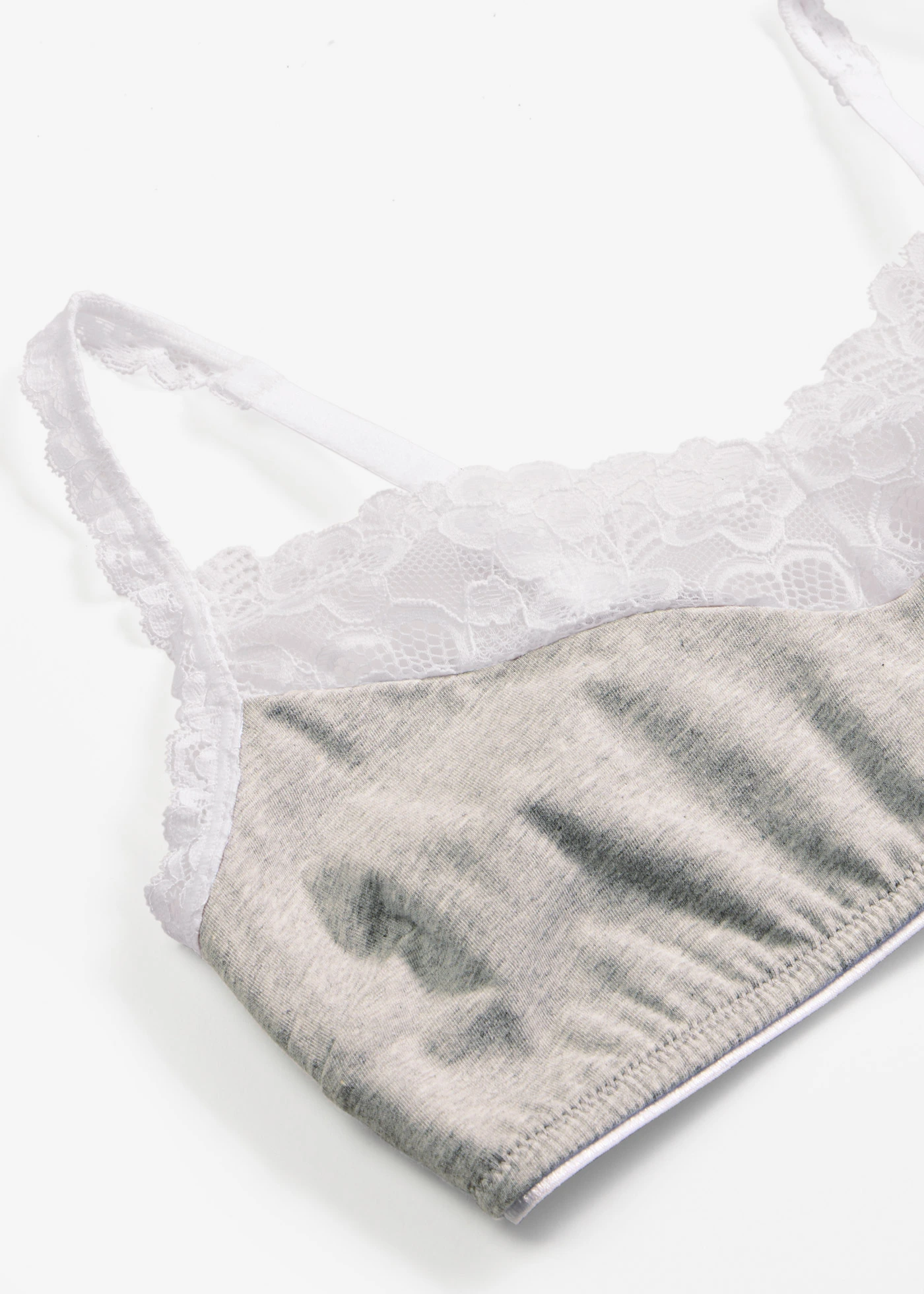 Sutien bralette fără armătură, cu bumbac și dantelă • gri deschis melanj/alb • magazin bonprix