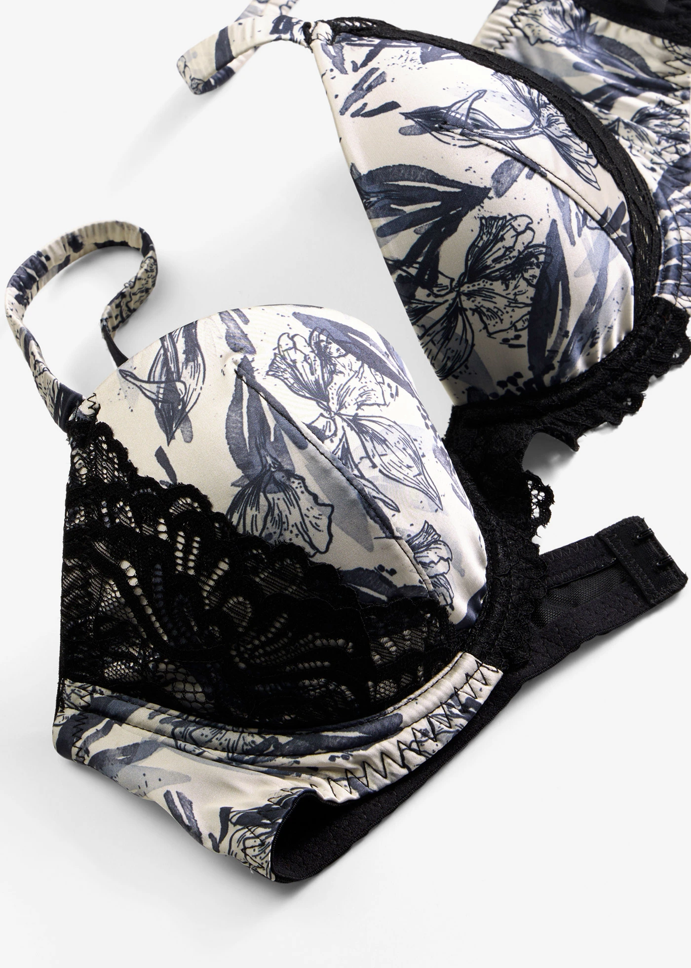 Vystužená podprsenka z potlačeného saténu • oceľovo sivá potlačená • obchod bonprix