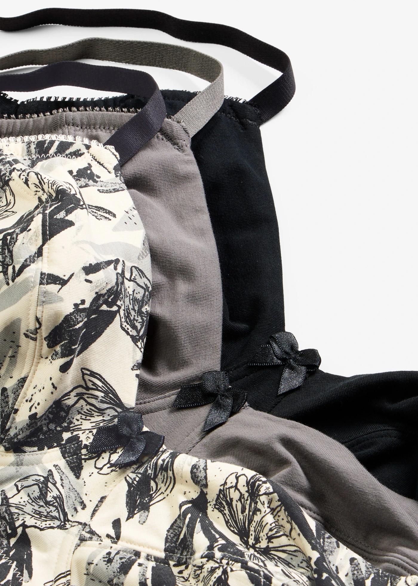 Lot de 3 soutiens-gorge coton sans armatures • beige naturel-noir floral + noir + gris granit • Boutique bonprix