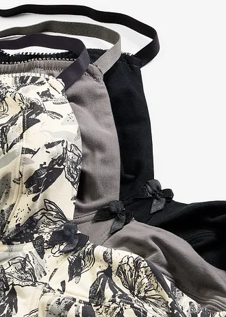 Biustonosz bez fiszbinów z bawełny organicznej (3 szt.) • naturalny beżowy-czarny w kwiaty+czarny+szary granitowy • sklep bonprix