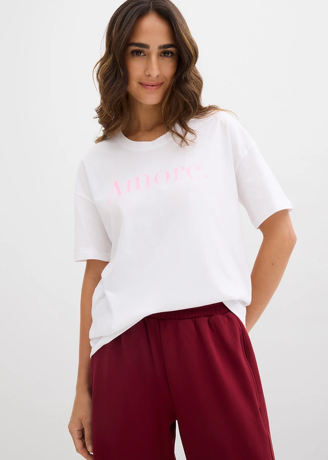 Tricou din bumbac organic 100% • alb/roz cristal • magazin bonprix