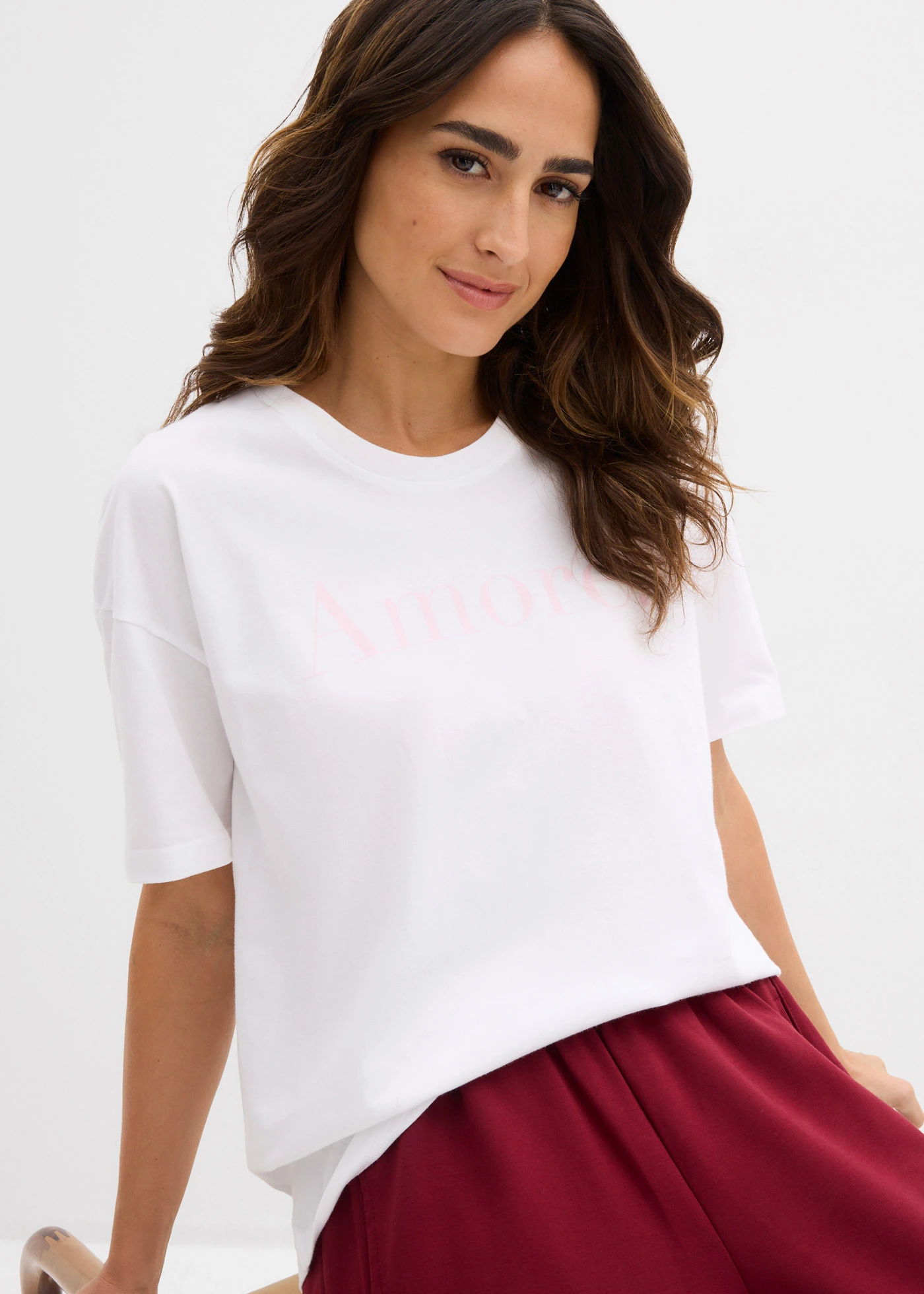 T-shirt 100% coton • blanc/rose cristal • Boutique bonprix