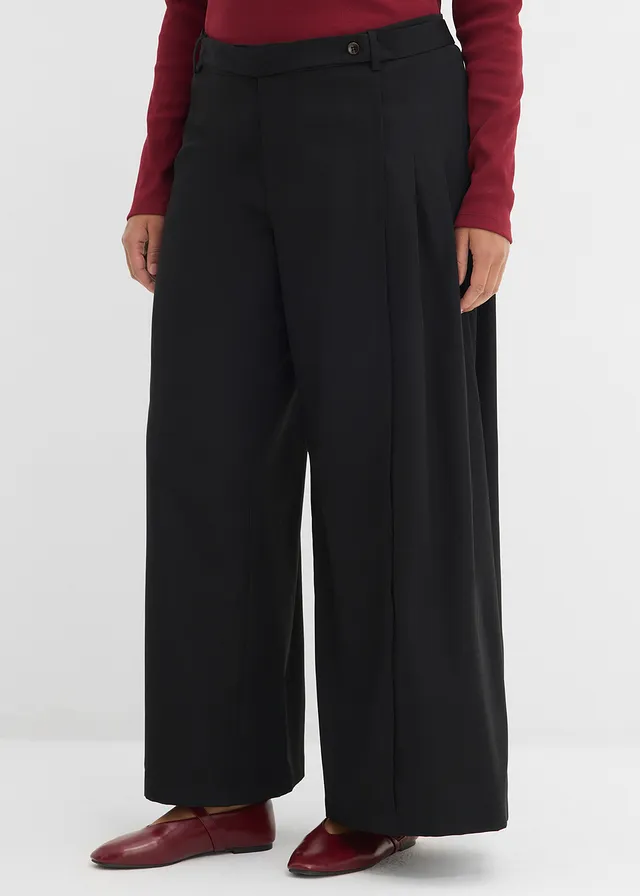 Pantalon large à taille élastiquée, Couleur: noir