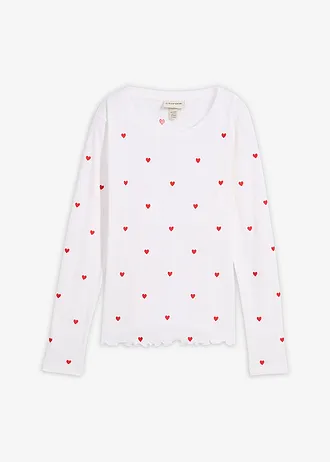 Longsleeve van puur katoen, Kleur: wit-aardbeirood met print