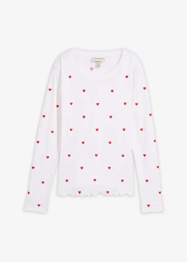 T-shirt manches longues 100% coton • blanc-fraise • Boutique bonprix