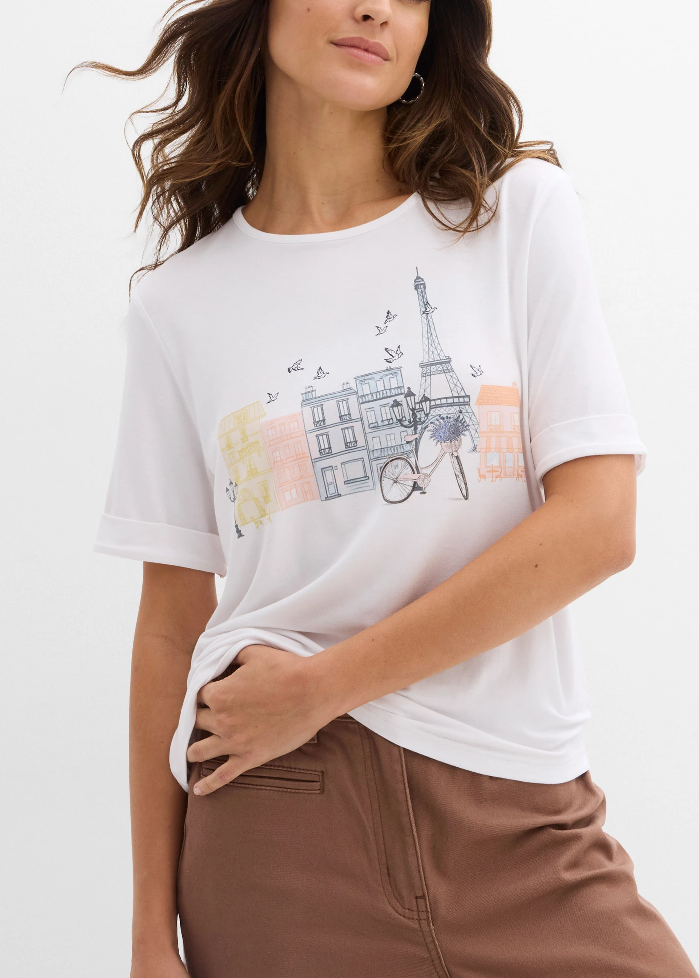 T-shirt van een viscosemix • wit met print • bonprix online shop