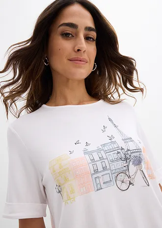 T-shirt z mieszanki wiskozy • biały z nadrukiem • sklep bonprix