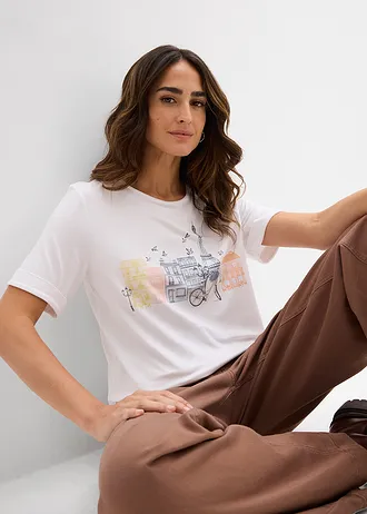 T-shirt z mieszanki wiskozy • biały z nadrukiem • sklep bonprix