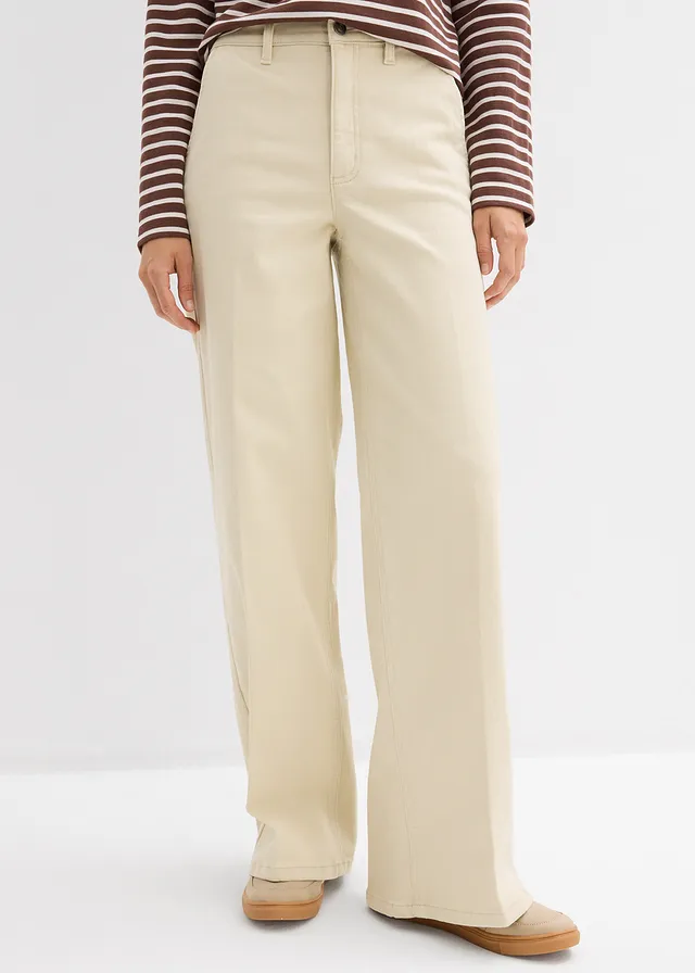 Pantalon en twill taille haute, Couleur: sable clair