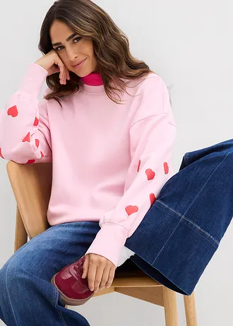 Bluza z mieszanki bawełny • jasnoróżowy kryształowy-truskawkowy z nadrukiem • sklep bonprix