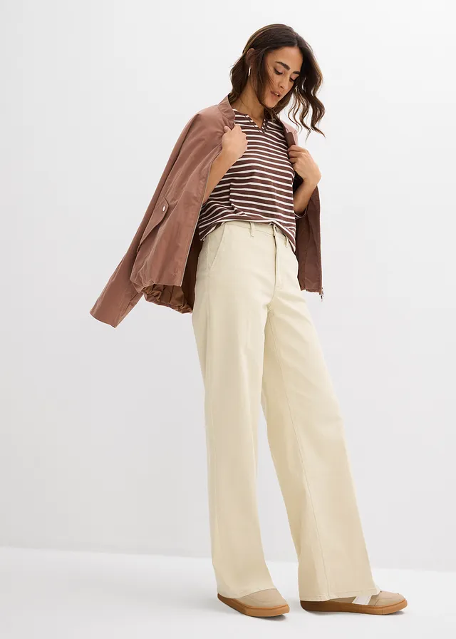 Pantalon en twill taille haute, Couleur: sable clair