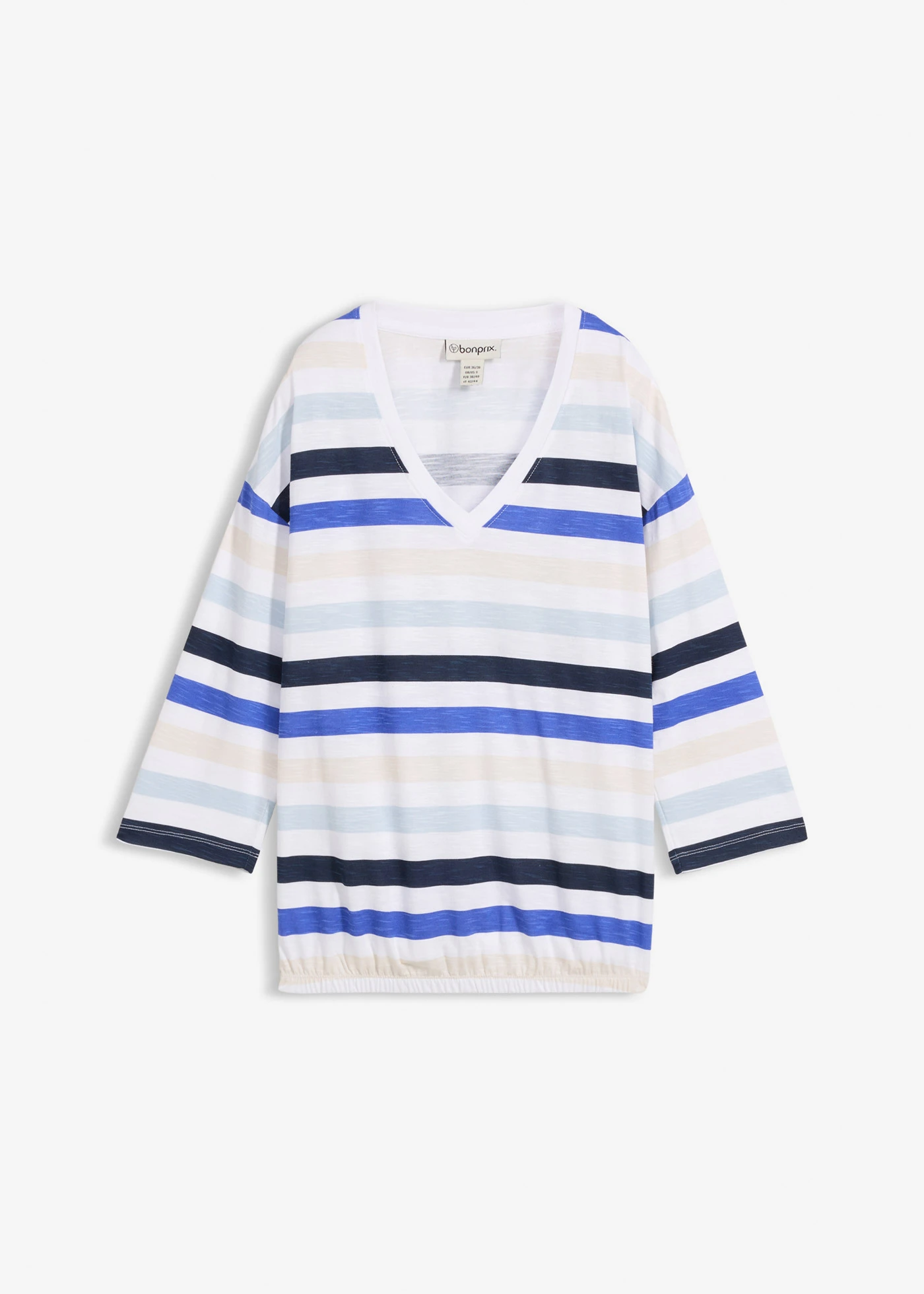 Póló bio-pamutból és 3/4-es ujjakkal • púderkék-csíkos • bonprix áruház