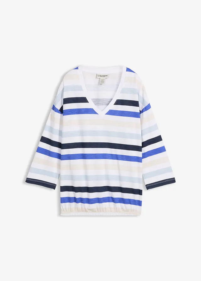 Bluzka z bawełny organicznej slub, rękawy 3/4 • pudrowy niebieski w paski • sklep bonprix