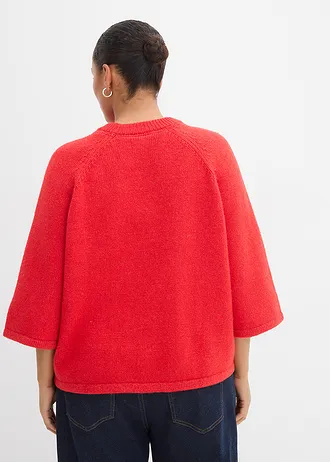 Oversized gebreid shirt, Kleur: aardbeirood