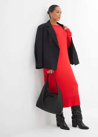 Casual midi jurk in een viscosemix, Kleur: aardbeirood