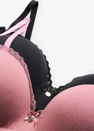 Lot de 2 soutiens-gorge push-up coton sans armatures • noir + mauve • Boutique bonprix