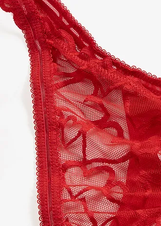 Tanga string van kant met hartjespatroon • salsarood • bonprix online shop
